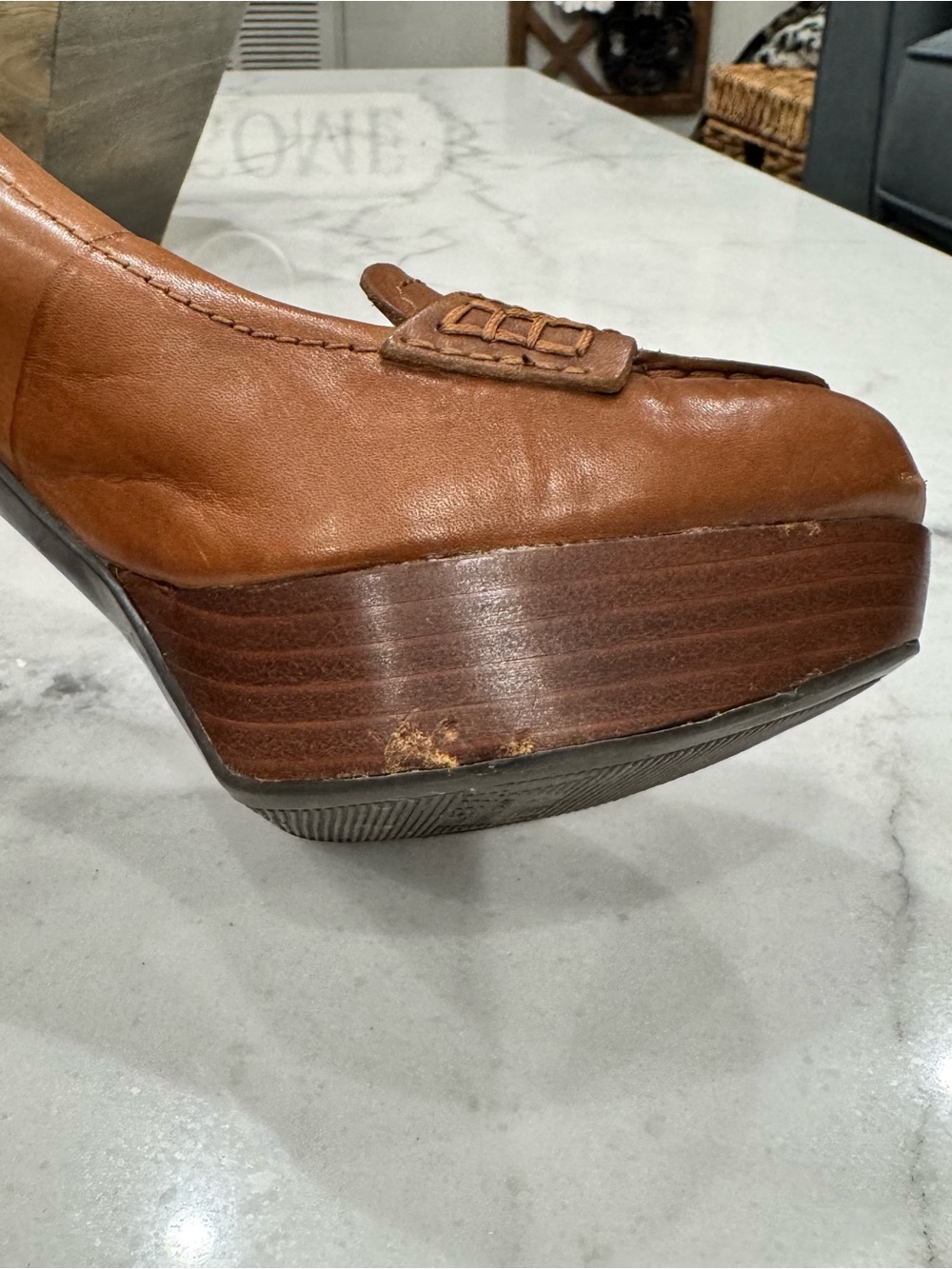Marc Fisher Tan Leather Platform Penny Loafers 7M - Picture 8 of 13